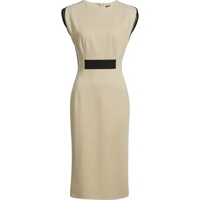 Hugo Boss Boss Detira Grosgrain Waist Detail Sheath Midi Dress In Neutral