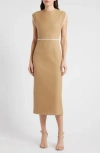 Hugo Boss Boss Detira Wool Blend Sheath Dress In Camel