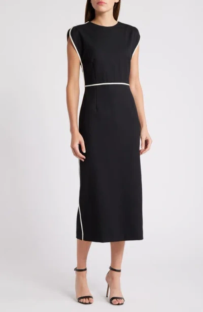 Hugo Boss Boss Detira Wool Blend Sheath Midi Dress In Black