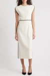 Hugo Boss Boss Detira Wool Blend Sheath Midi Dress In Soft Cream