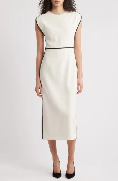 Hugo Boss Boss Detira Wool Blend Sheath Midi Dress In Soft Cream