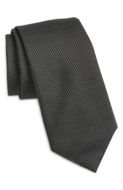 Hugo Boss Boss Diagonal Stripe Jacquard Silk Blend Tie In Black