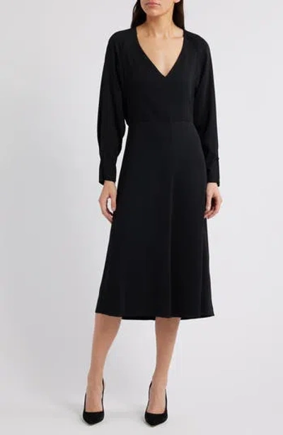 HUGO BOSS BOSS DIESHA LONG SLEEVE MIDI A-LINE DRESS