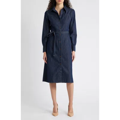 Hugo Boss Boss Dilenea Long Sleeve Denim Dress In Medium Blue