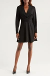 Hugo Boss Boss Dimkai Long Sleeve Faux Wrap Dress In Black