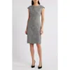 Hugo Boss Cap Sleeve Wool Sheath Dress In Monochrome Sharkskin