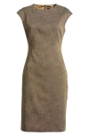 Hugo Boss Cap-sleeve Dress In Melange Stretch Sharkskin In Teak Sharkskin