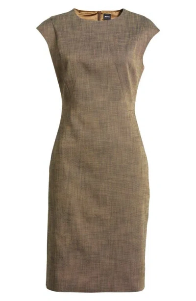 Hugo Boss Boss Dironah Sheath Dress In Teak Sharkskin
