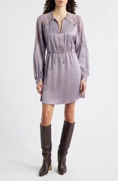 Hugo Boss Boss Dlassys Long Sleeve Satin & Lace Dress In Gray