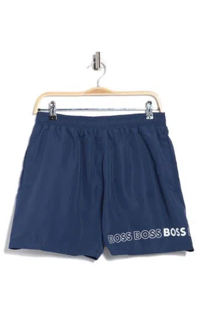 Hugo Boss Boss Dolphin Swim Trunks In Blue