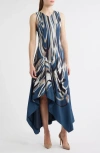Hugo Boss Printed-twill Dress With Asymmetric Hemline In Blue