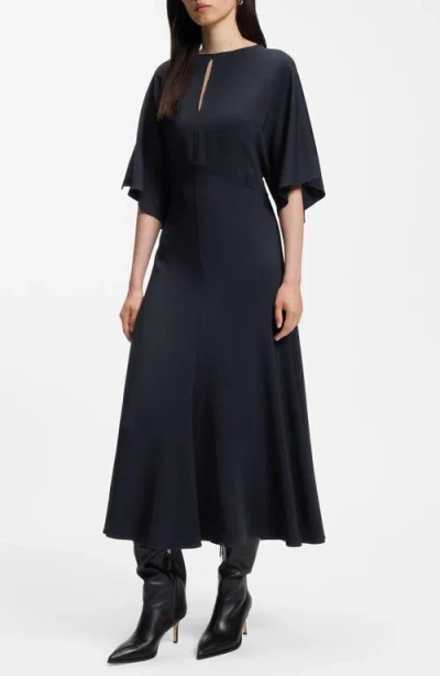 Hugo Boss Boss Donaza Keyhole Bell Sleeve Midi Dress In Blue