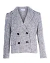 HUGO BOSS BOSS DOUBLE-BREASTED BLAZER IN BLACK AND WHITE POLYESTER WOOL BLEND