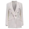 Hugo Boss Boss Double-breasted Blazer In White Linen In White