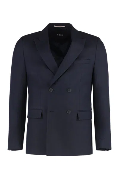Hugo Boss Boss Double-breasted Jacket In Blue