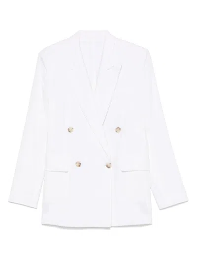 Hugo Boss Boss Double-breasted Linen Blazer With Structured Shoulders In White