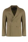 Hugo Boss Boss Double-breasted Linen Blend Jacket In Green