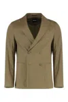 Hugo Boss Boss Double-breasted Linen Blend Jacket In Green