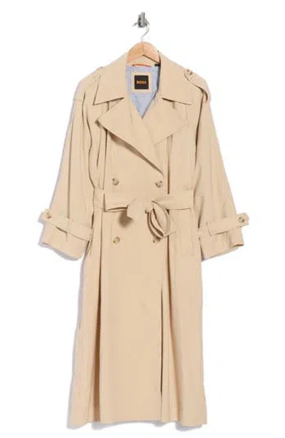 Hugo Boss Boss Double Breasted Trench Coat In Neutral