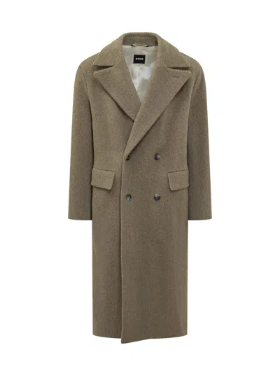 Hugo Boss Boss Double Breasted Wool Blend Jacket In Brown