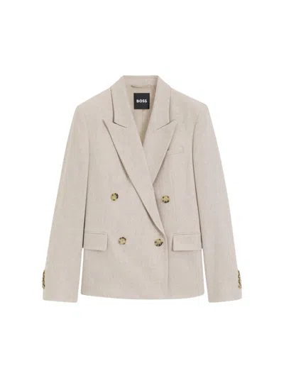 Hugo Boss Boss Double-breasted Blazer In Neutral