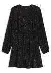 Hugo Boss Boss Orange Dillio Sequin Mesh Long Sleeve Cocktail Dress In Black