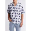 Hugo Boss Boss Drew Palm Print Stretch Camp Shirt In White