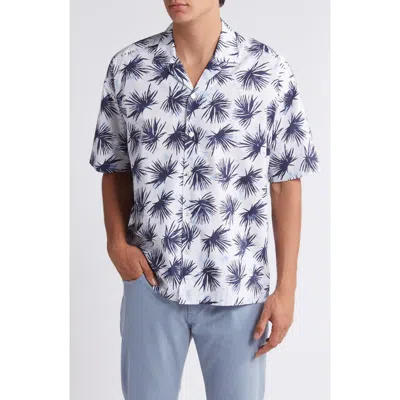 Hugo Boss Boss Drew Palm Print Stretch Camp Shirt In White