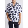 Hugo Boss Boss Drew Palm Print Stretch Camp Shirt In White-blue