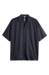 Hugo Boss Boss Drew Solid Lyocell Camp Shirt In Dark Blue