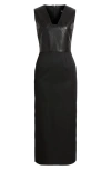 Hugo Boss Virgin-wool Dress With Leather Bodice In Black