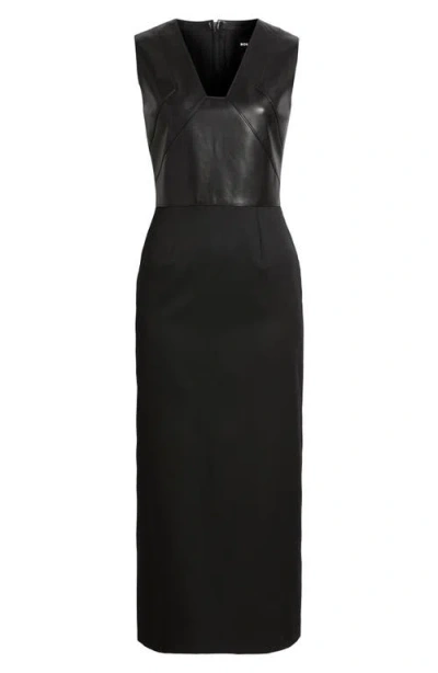 HUGO BOSS BOSS DRUMIALDA WOOL & LEATHER COLUMN DRESS