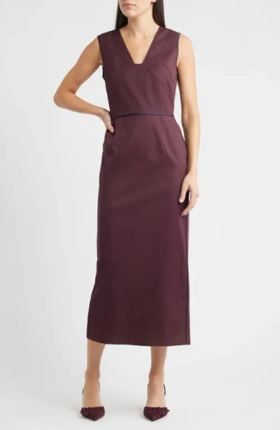 Hugo Boss Boss Drumialdan Virgin Wool Midi Sheath Dress In Burgundy