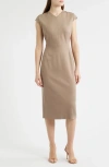 Hugo Boss Cap-sleeve Dress In Stretch Fabric In Brown