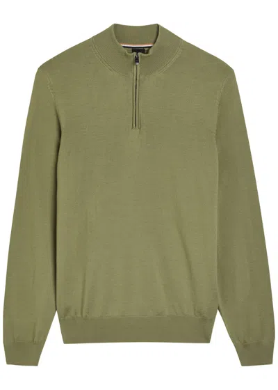Hugo Boss Boss Ebenji Half-zip Fine-knit Polo Jumper In Green
