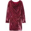 Hugo Boss Boss Ebiba Sequin Long Sleeve Dress In Burgundy