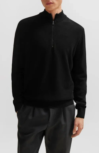 HUGO BOSS BOSS EBRANDO TEXTURED COTTON HALF ZIP SWEATER