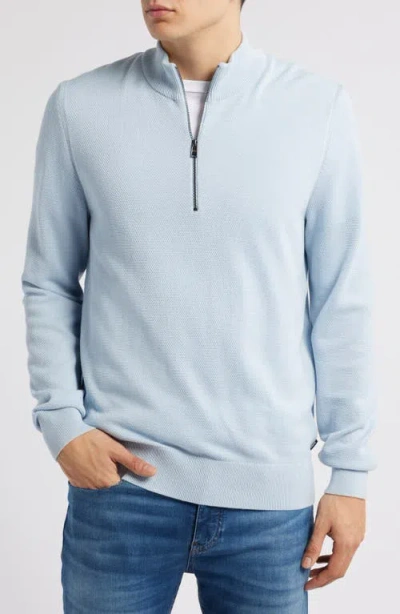 Hugo Boss Boss Ebrando Textured Cotton Half Zip Sweater In Light Blue