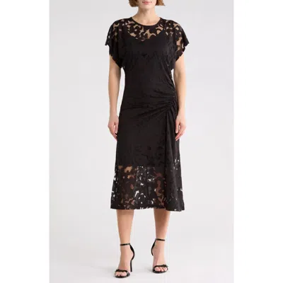 Hugo Boss Boss Ebuna Floral Semi Sheer T-shirt Dress In Black