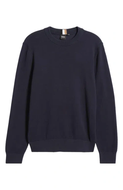 Hugo Boss Ecaio Cotton Knit Sweater In Dark Blue