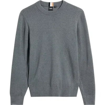 Hugo Boss Boss Ecaio Cotton Piqué Crewneck Sweater In Medium Grey