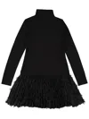 Hugo Boss Textured Skirt Long Sleeve High Neck Dress In Black
