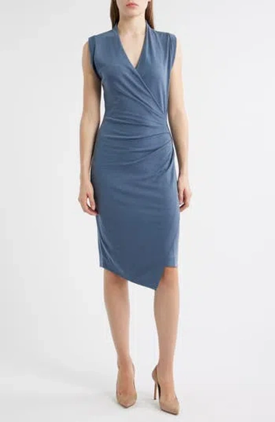 Hugo Boss Wrap-front Dress With Gathered Details In Blue
