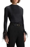 Hugo Boss Boss Efedera Texture Feather Cuff Top In Brown