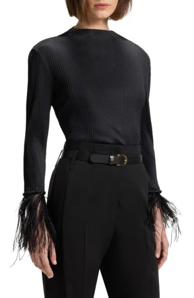 Hugo Boss Boss Efedera Texture Feather Cuff Top In Brown