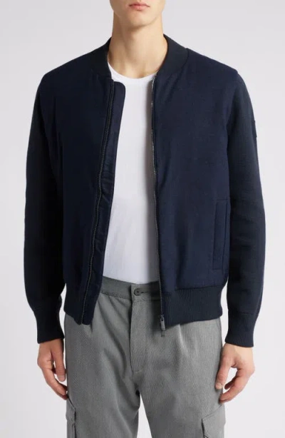 Hugo Boss Boss Eflano Zip-up Crewneck Sweatshirt In Dark Blue