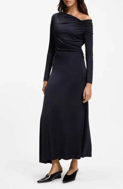 Hugo Boss Boss Ejoe Long Sleeved Asymmetric Neck Maxi Dress In Black