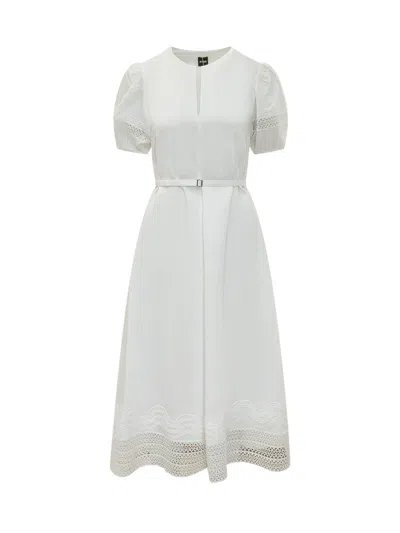Hugo Boss Boss Elegant Midi Dress With Belt And Embroidery In White