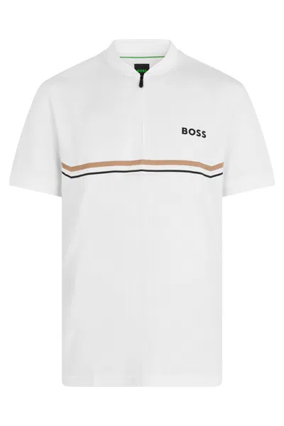 Hugo Boss Mens Boss Iconic Logo-embroidered Terry-cotton Polo In White