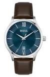 Hugo Boss Boss Elite Leather Strap Watch, 41mm In Brown